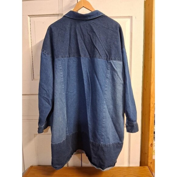 Womens Divided Button-Down Denim Shirt Dress/Jacket 3XL Light & Dark Wash Casual - Picture 2 of 6